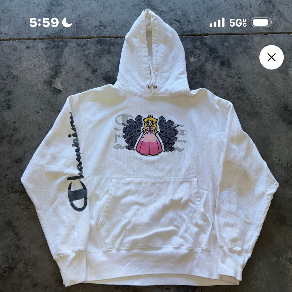 Champion X Super Mario Bros Hoodie Pink Princess Reverse Weave Size Large White